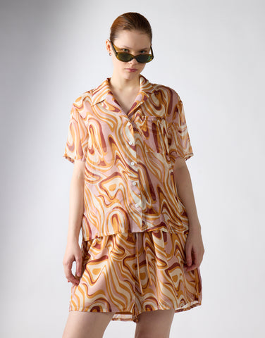 Retro-Marble Sheer Short-Sleeve-Top