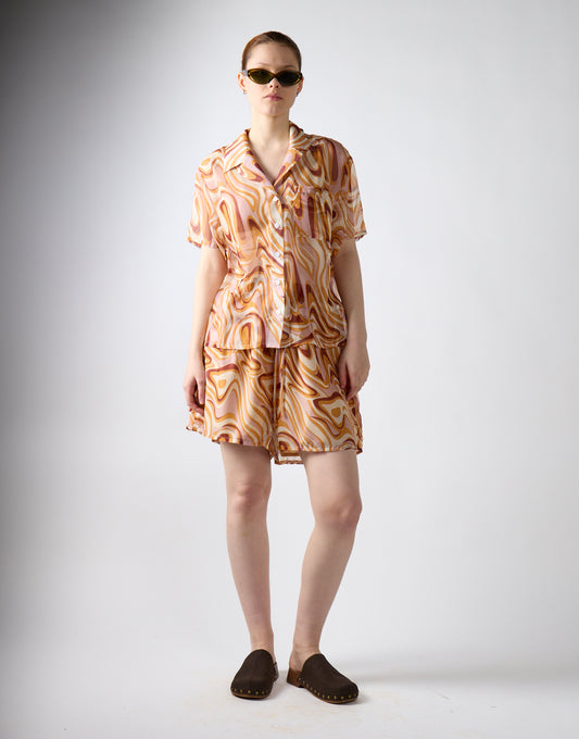 Retro Marble High-Waisted Loose-Shorts