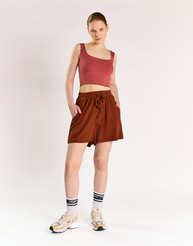 Burnt Sienna Ribbed Crop-Top