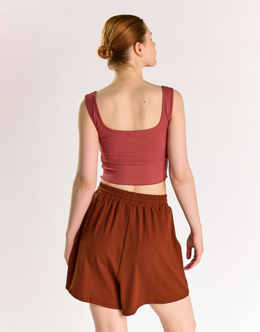 Burnt Sienna Ribbed Crop-Top