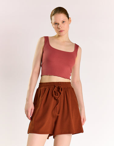 Burnt Sienna Ribbed Crop-Top