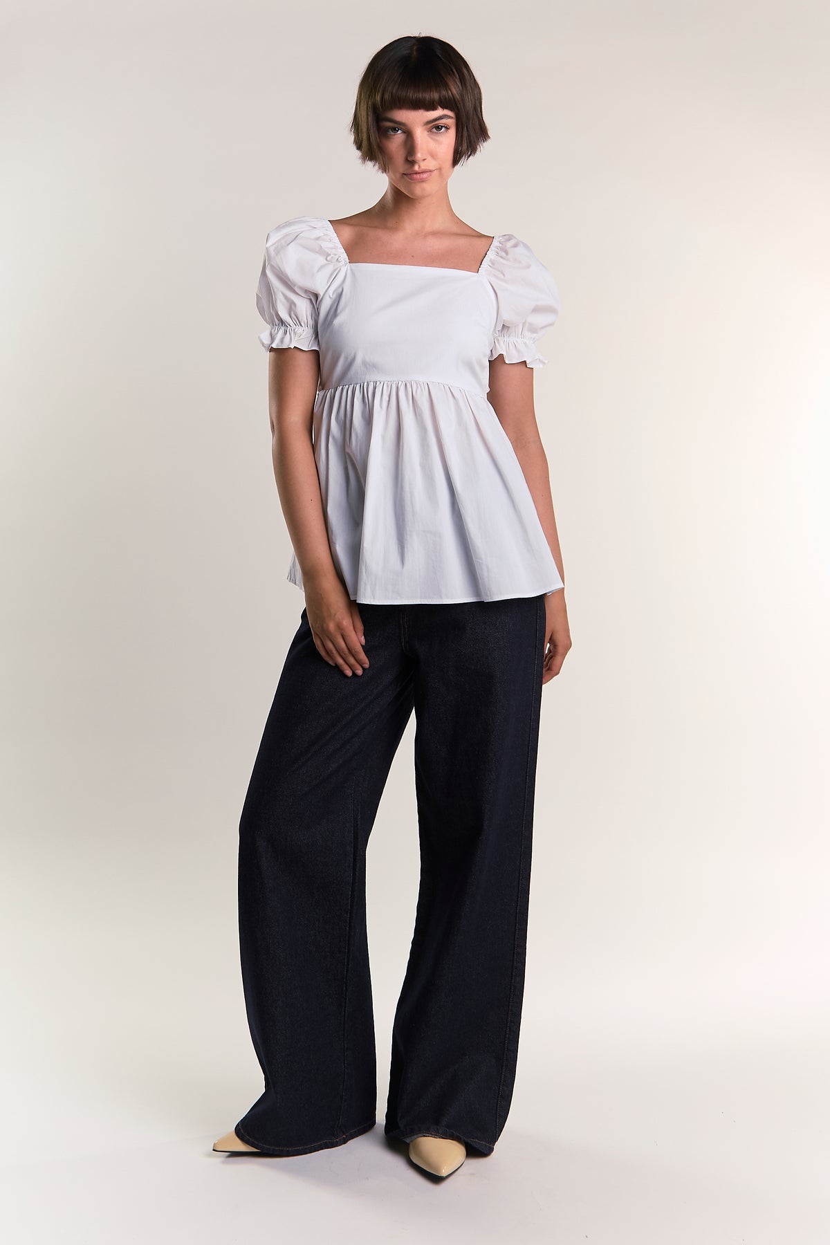 White Peplum Square-Neck-top