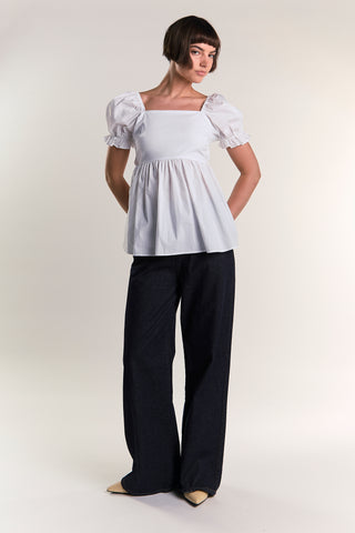White Peplum Square-Neck-top