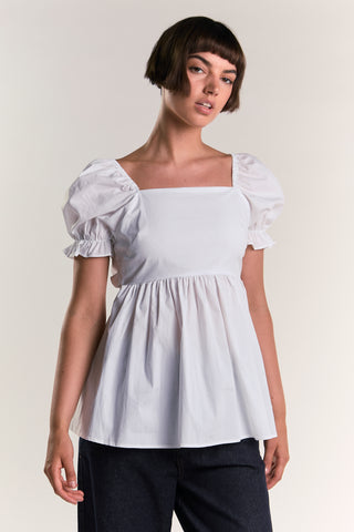 White Peplum Square-Neck-top