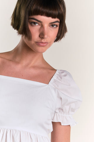 White Peplum Square-Neck-top