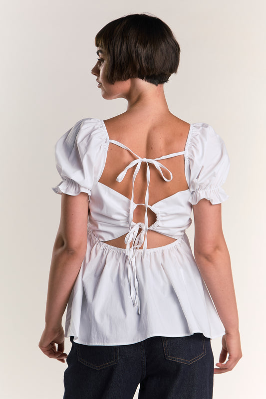 White Peplum Square-Neck-top