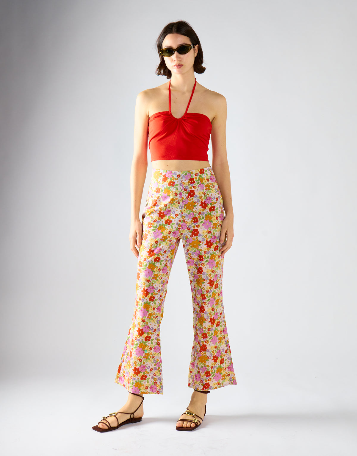 Tomato Tie Neck Halter Crop-Top