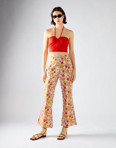 Tomato Tie Neck Halter Crop-Top