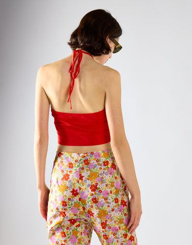 Tomato Tie Neck Halter Crop-Top