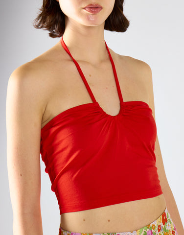 Tomato Tie Neck Halter Crop-Top