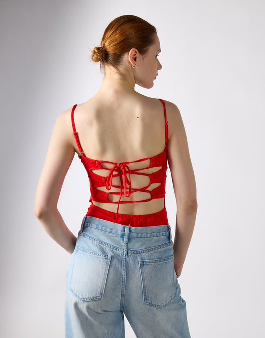 Tomato Sleeveless Tie Back Detail-Bodysuit
