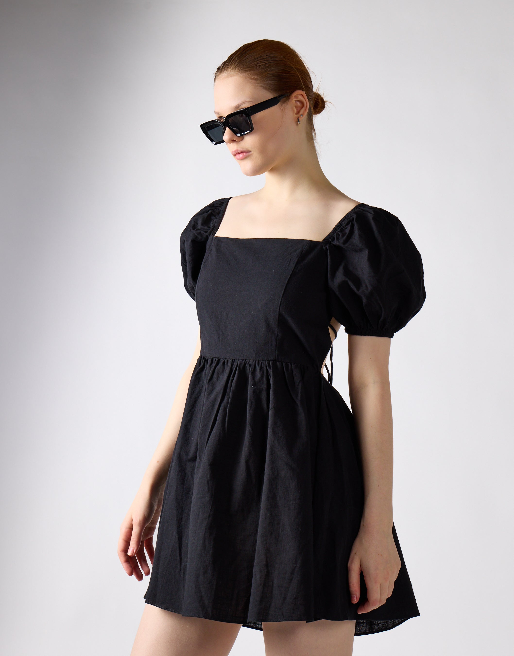 Black Open-Back Babydoll Mini Dress Black Open-Back Babydoll Mini Dress