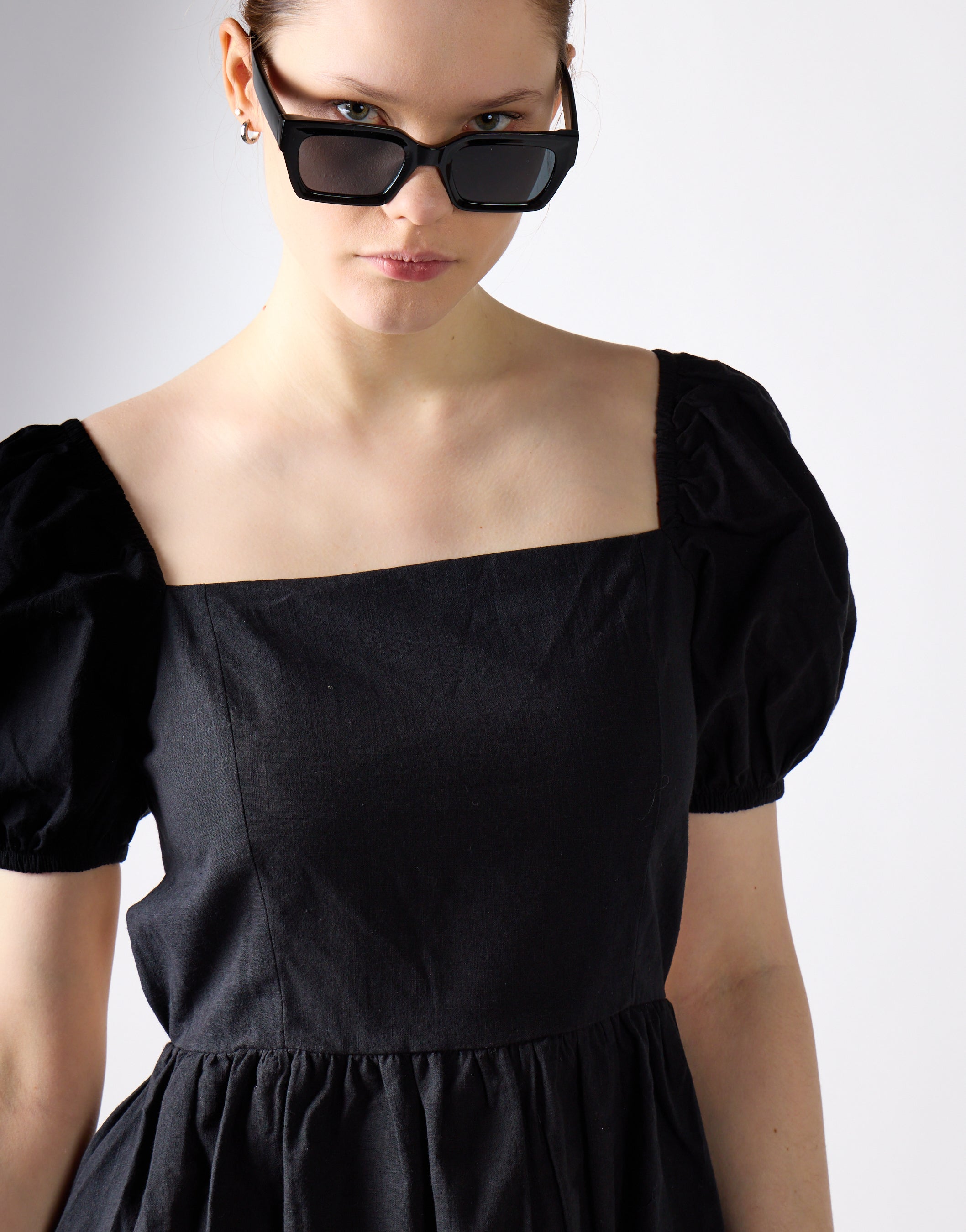Black Open-Back Babydoll Mini Dress