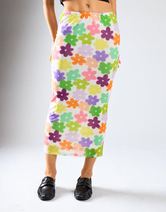 Multi-Flower Mesh Pencil Maxi-Skirt