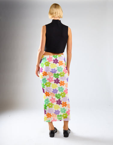 Multi-Flower Mesh Pencil Maxi-Skirt