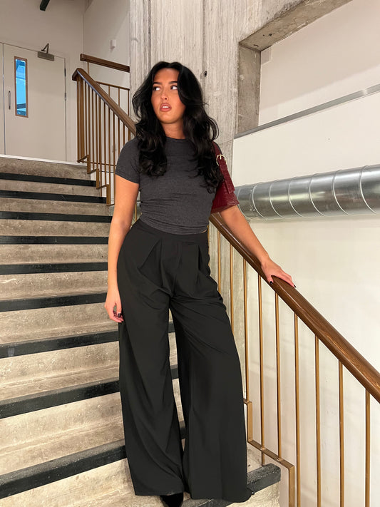 Black High-Waisted Wide-Leg Trousers