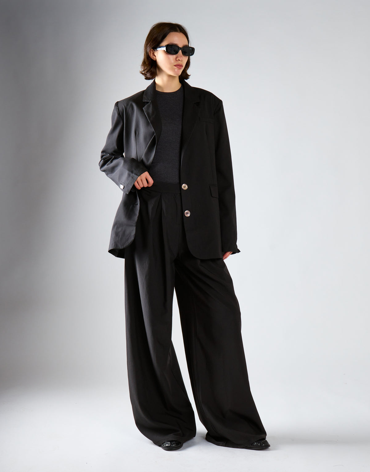 Black High-Waisted Wide-Leg Trousers