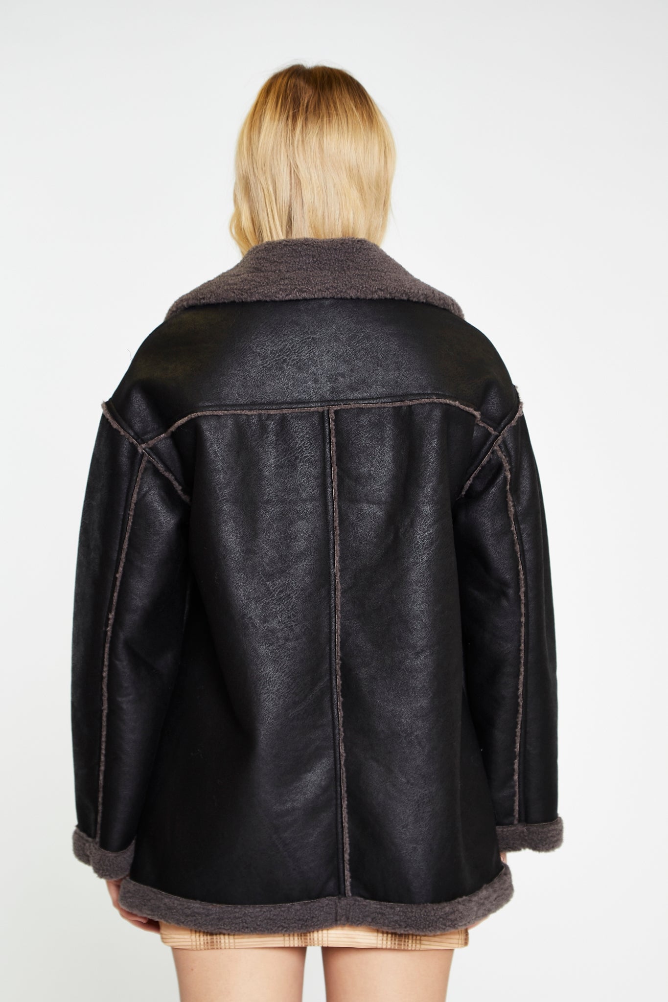 Black Dark-Grey Oversized Shearling Coat