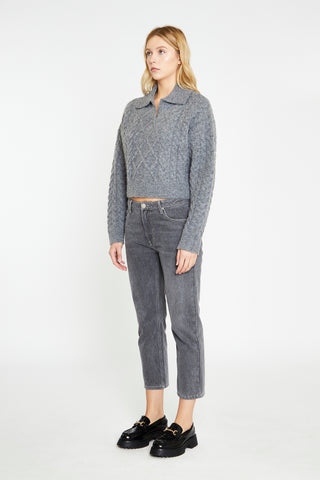Dark-Grey Marl Collared Cable Knit Jumper