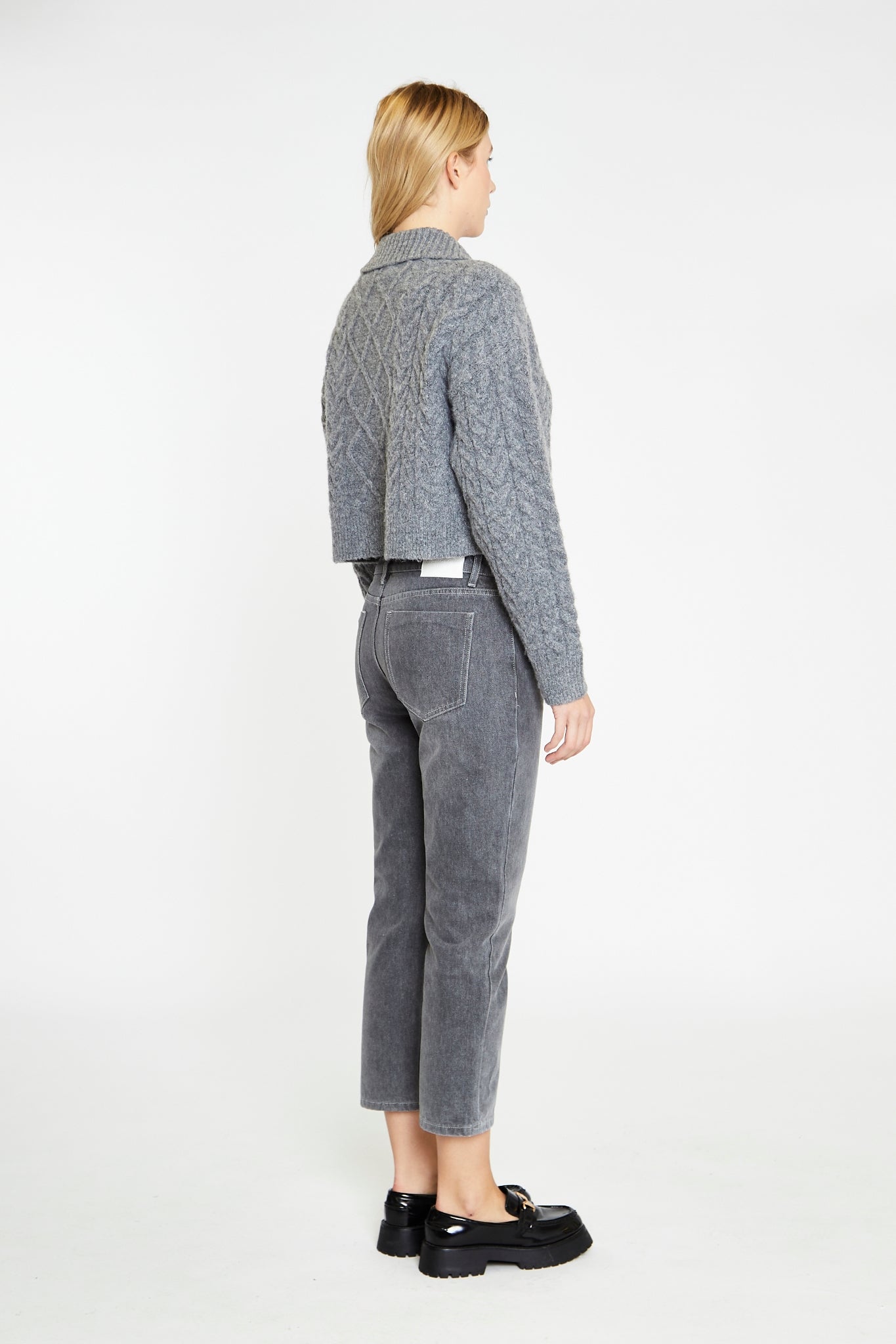 Dark-Grey Marl Collared Cable Knit Jumper