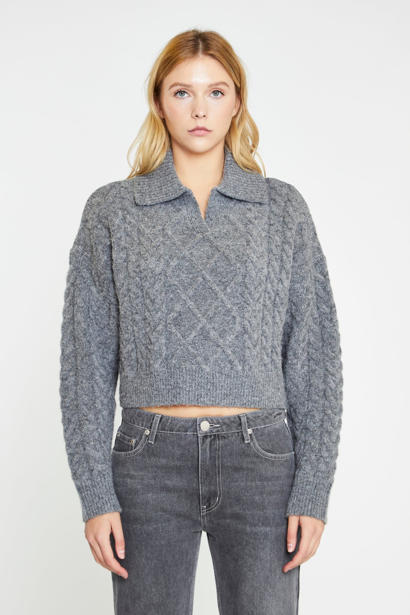 Knit long sleeve bodysuit - Studio · Grey Marl · Sweaters And