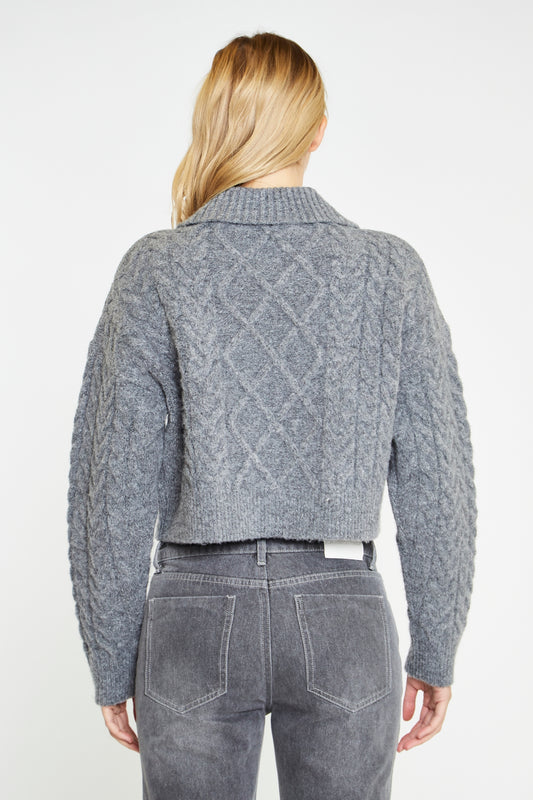 Dark-Grey Marl Collared Cable Knit Jumper