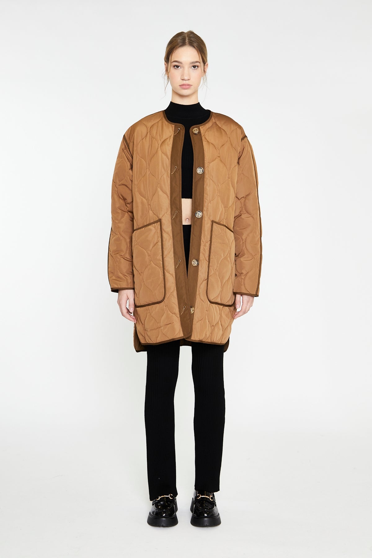 Brown Dark-Brown Quilted Coat