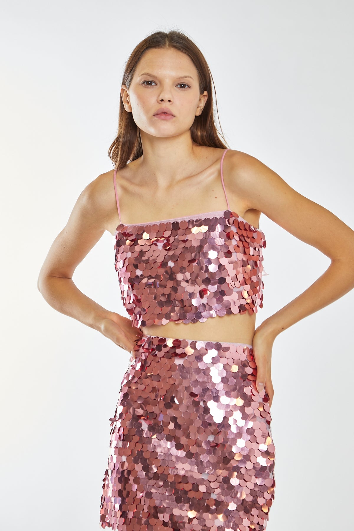Rose Large-Sequin Strappy Crop-Top
