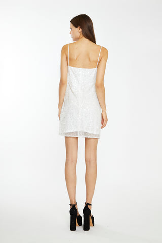 Silver Pearl-Sequin Strappy Bodycon Mini-Dress