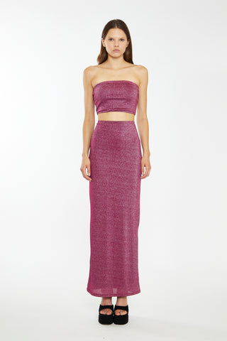 Red-Plum Glitter Bandeau Crop-Top