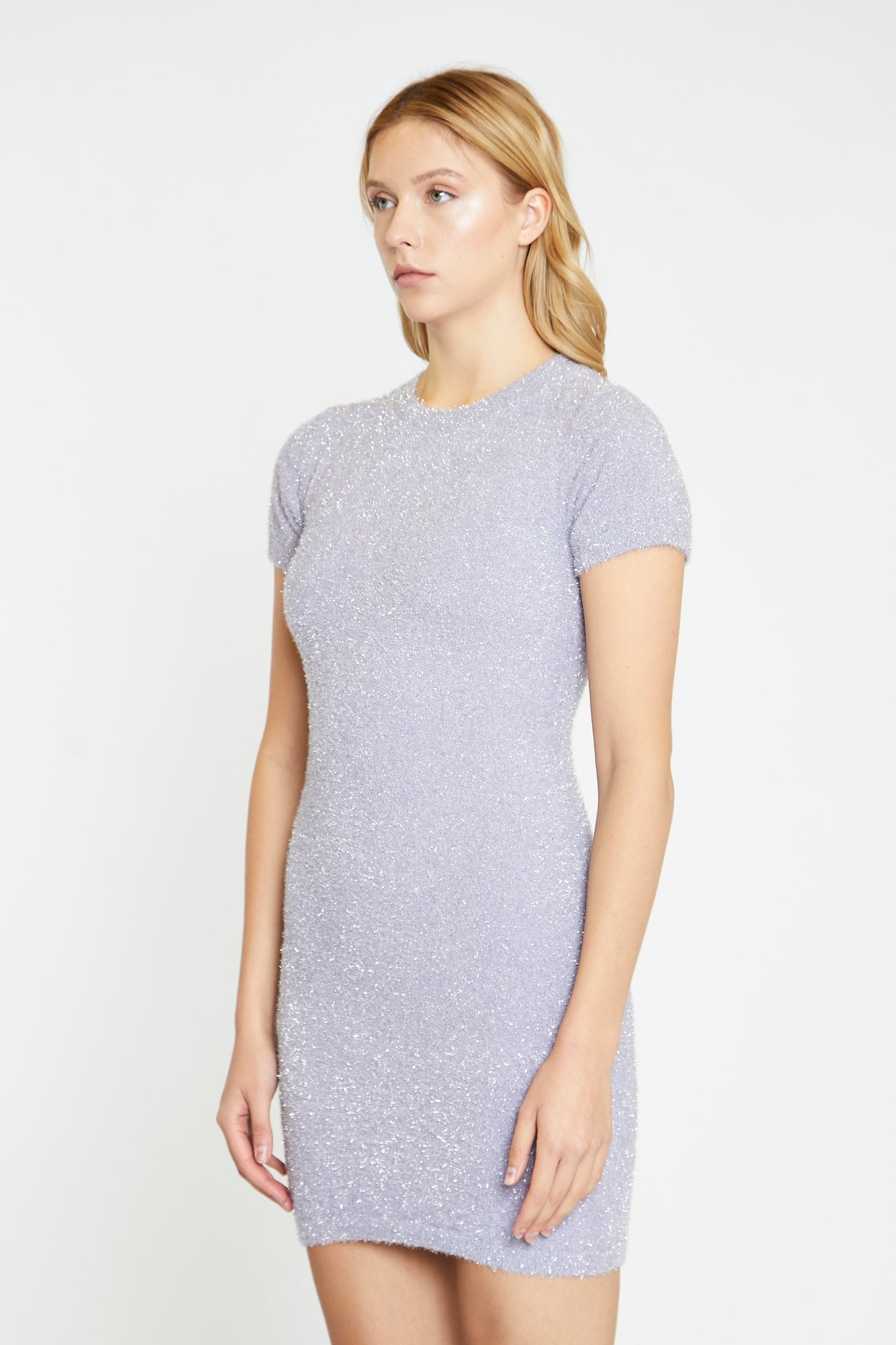 Lilac-Glitter Knitted Mini-Dress