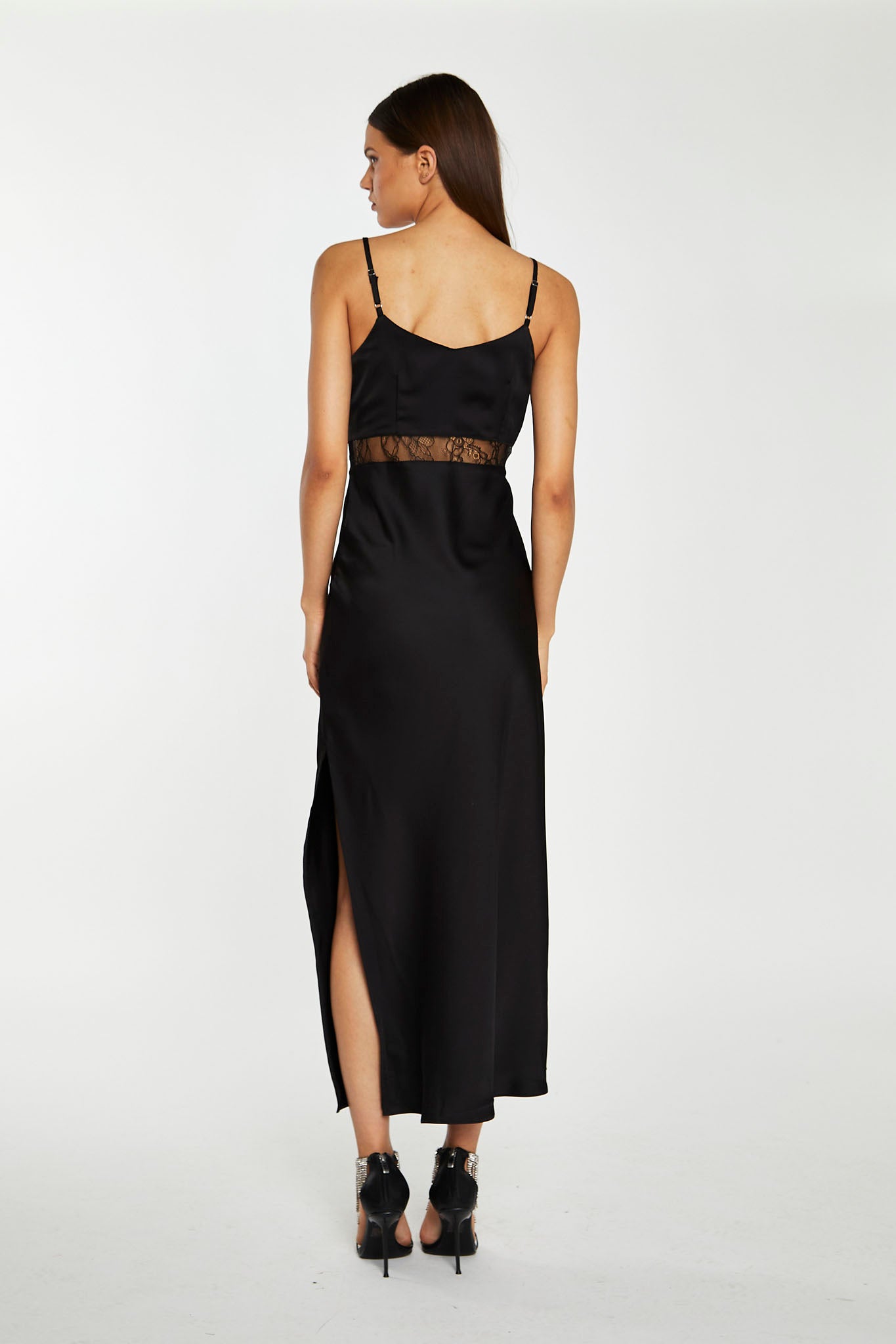 Black Lace Trim Cami Midaxi-Dress
