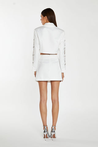 Off-White Satin Diamante Bow Mini-Skirt