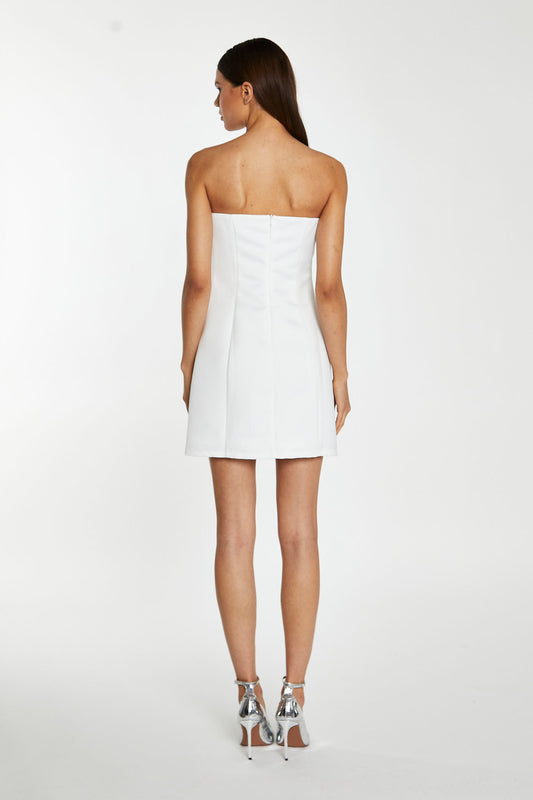 Off-White Satin Strapless Bow Mini-Dress