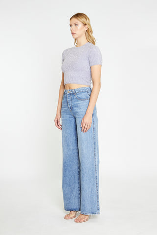 Lilac-Glitter Short-Sleeve Knitted Top