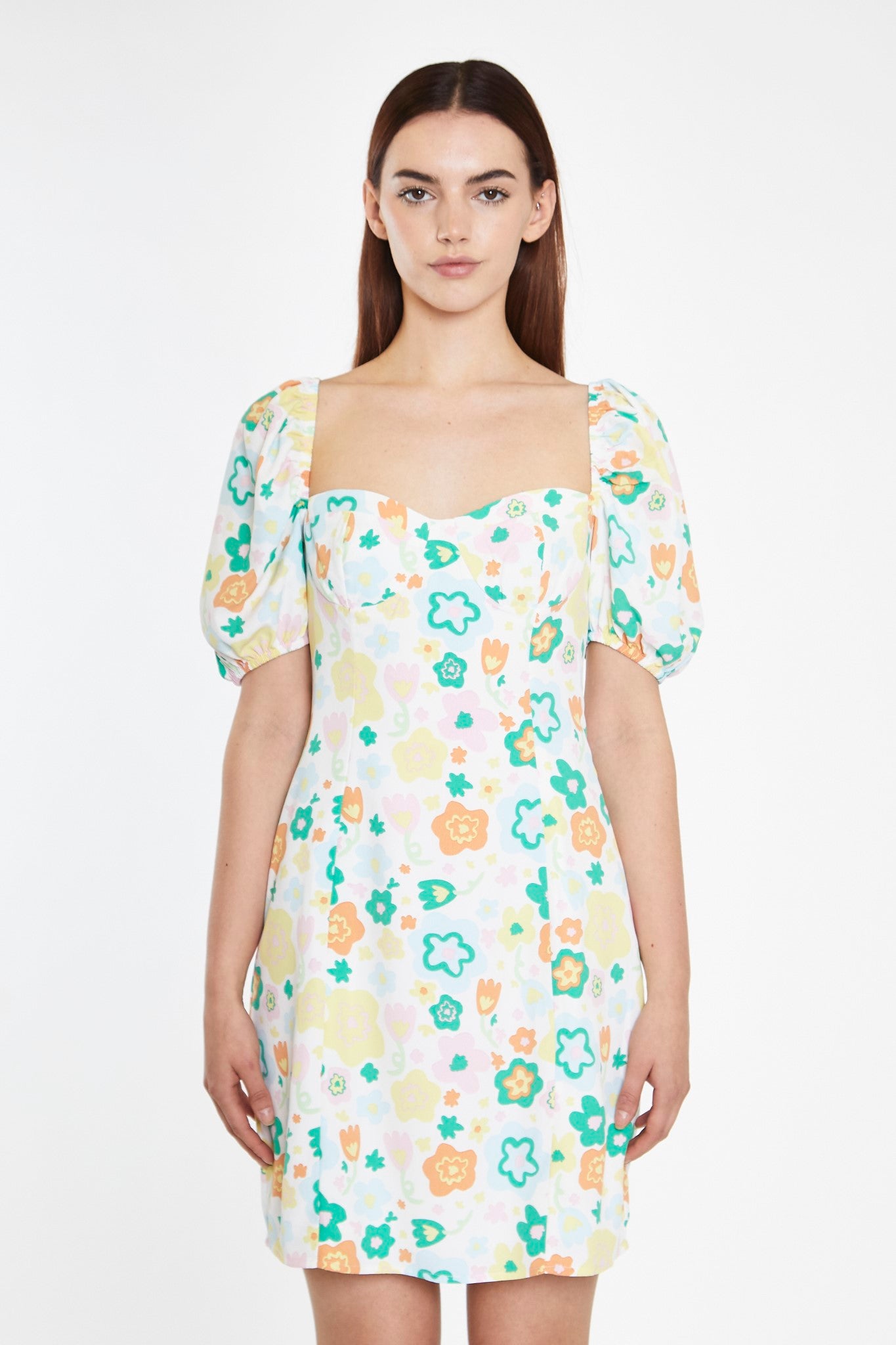 Retro Spring-Floral Bust Detail Mini-Dress