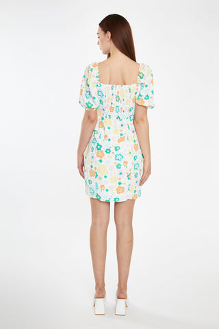 Retro Spring-Floral Bust Detail Mini-Dress