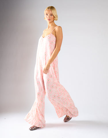 Pink Painted-Daisy Loose-Fit Lace-Up Jumpsuit