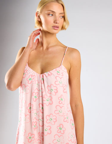 Pink Painted-Daisy Loose-Fit Lace-Up Jumpsuit