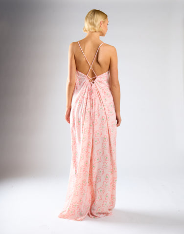 Pink Painted-Daisy Loose-Fit Lace-Up Jumpsuit