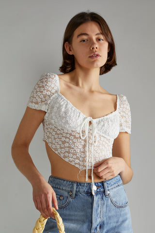 White Lace Milkmaid Hanky hem-Top