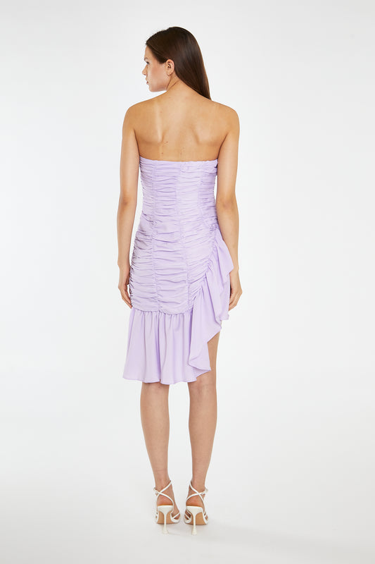 Light-Violet Strapless Asymmetric Ruched Mini-Dress