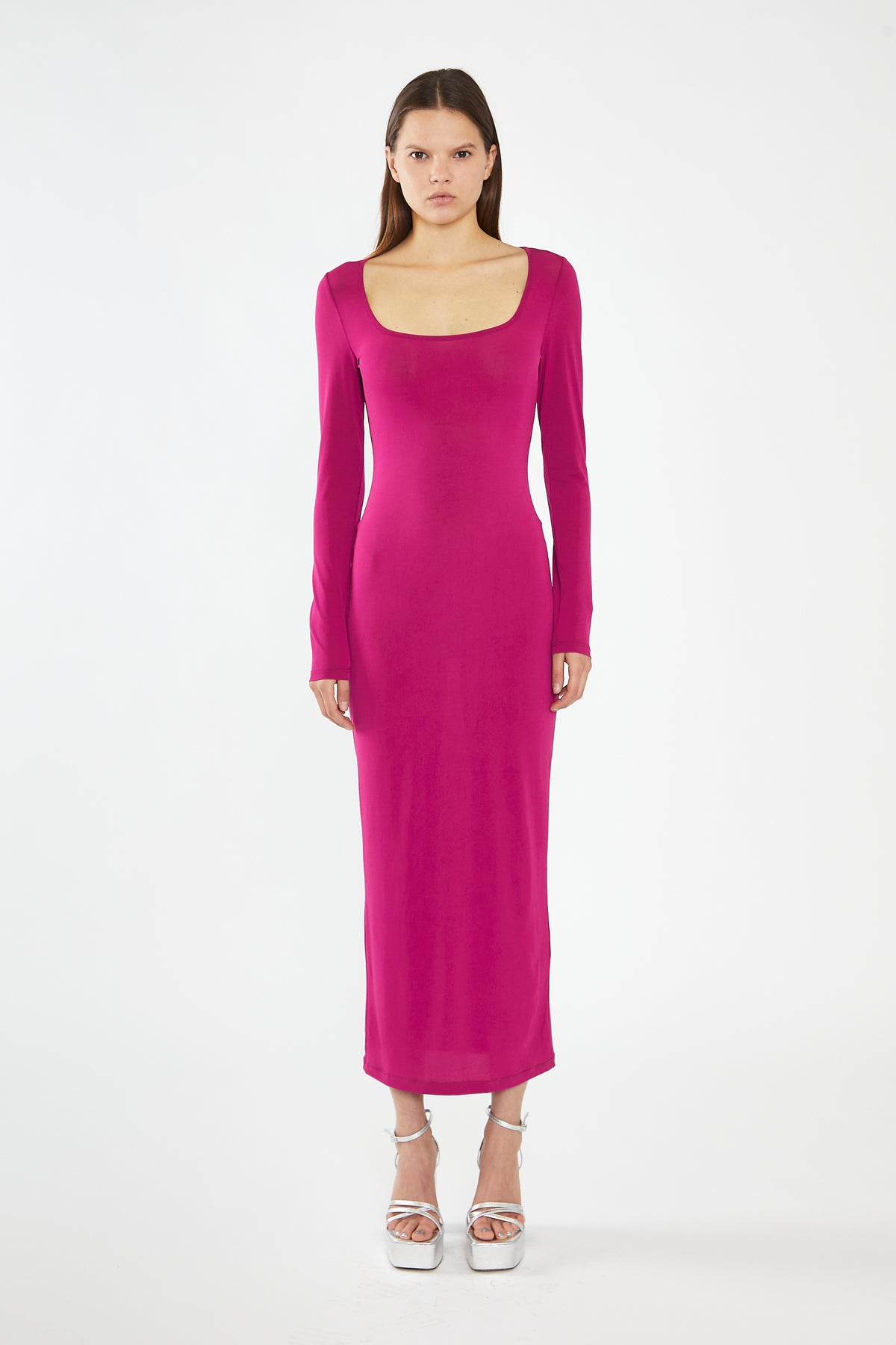 Fuchsia Square-Neck Bodycon Maxi-Dress Fuchsia Square-Neck Bodycon Maxi-Dress