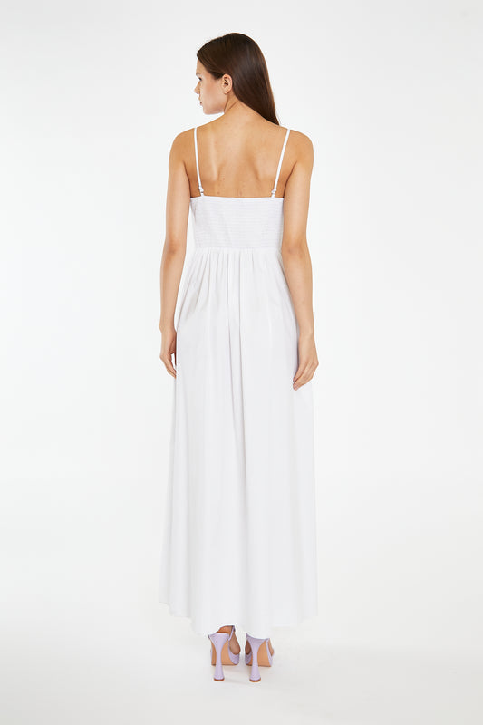White Shirred Bodice Maxi-Dress