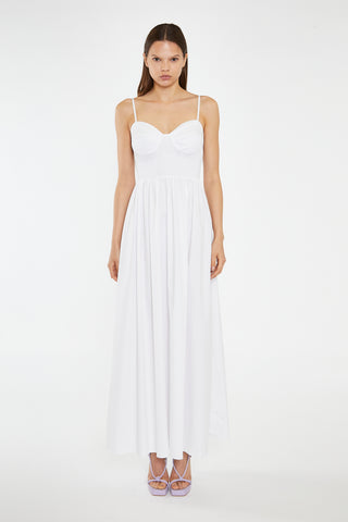 White Shirred Bodice Maxi-Dress
