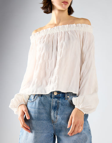 White-Check Swing Bardot-Top