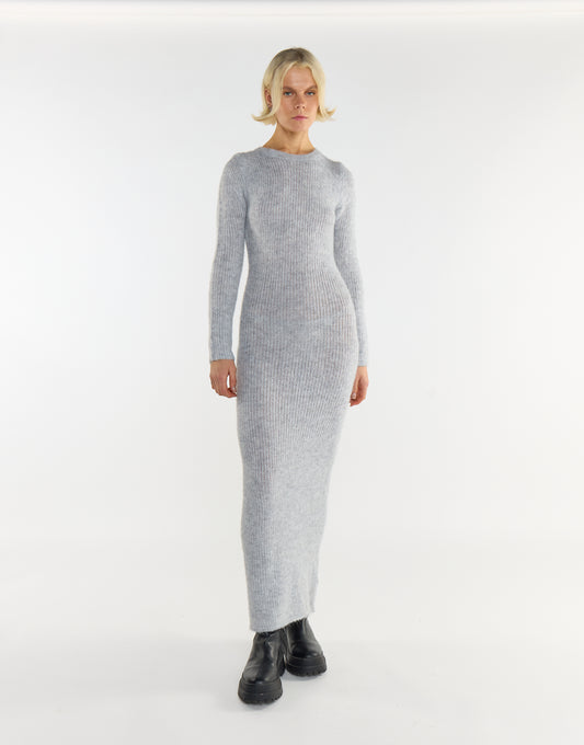 Grey-Marl Bodycon Knitted Maxi-Dress