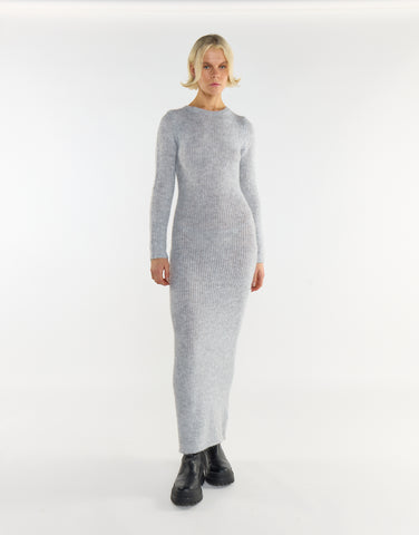 Grey-Marl Bodycon Knitted Maxi-Dress