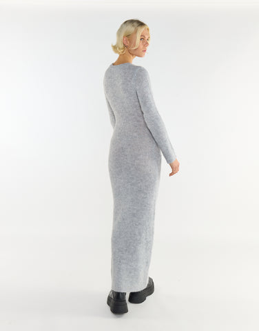 Grey-Marl Bodycon Knitted Maxi-Dress