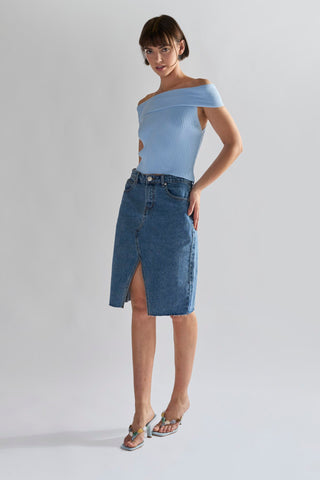 Mid Stone Split High Waisted Midi Skirt